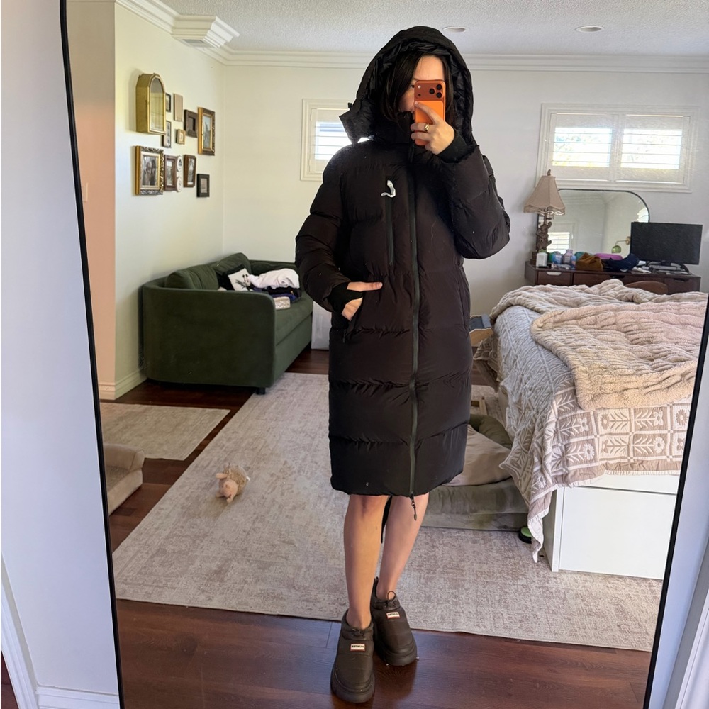 Lovers + Friends Long Black Puffer Jacket with Hood